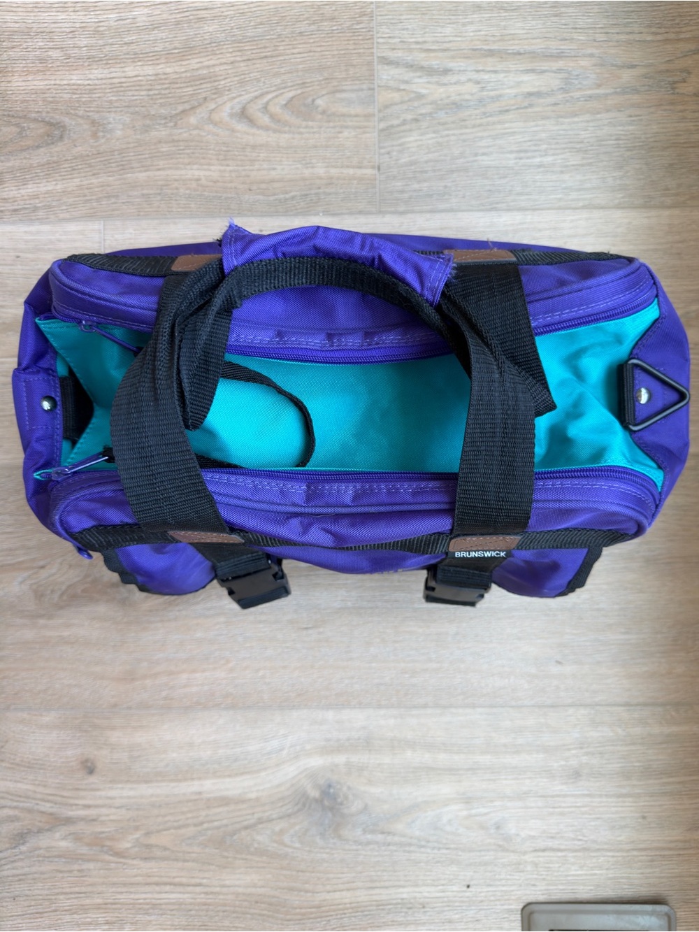 Vintage 90s Brunswick Bowling Bag Purple Teal Retro Bowling Core Gym Travel Tote - Picture 2 of 14